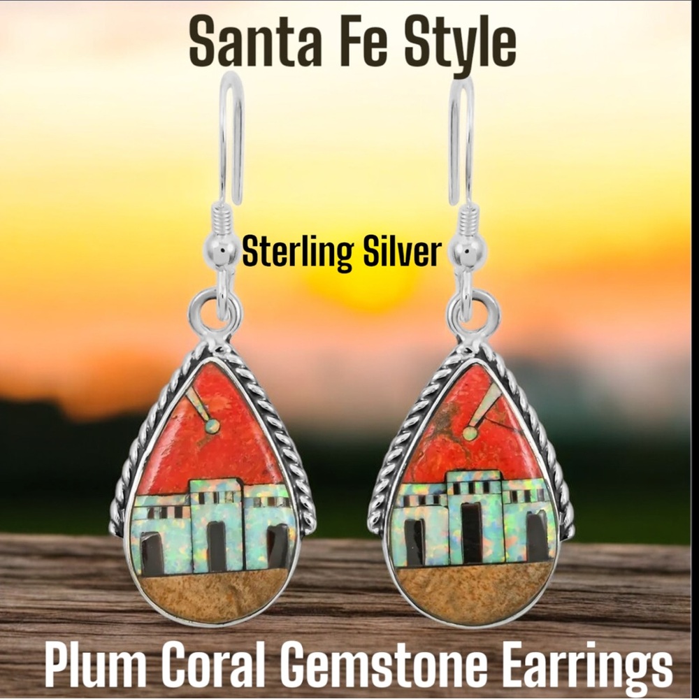 Sterling Silver Santa Fe Style Multi Gemstone Southwestern Earrings NWOT